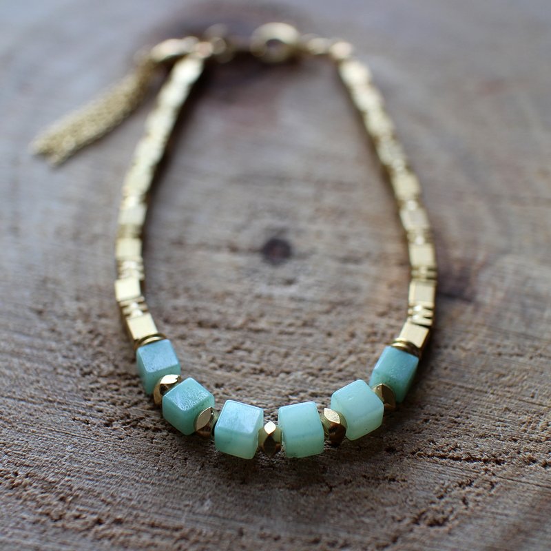 Muse自然风系列NO.20蓝色亚马逊石黄铜手链 - 手链/手环 - 其他材质 蓝色