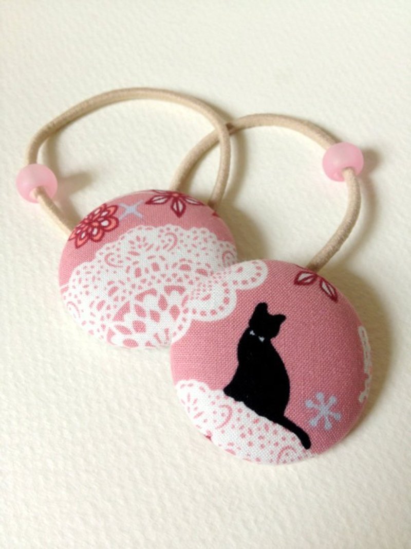 hm2。黑猫&蕾丝 单扣发束 2入 - 发饰 - 棉．麻 粉红色