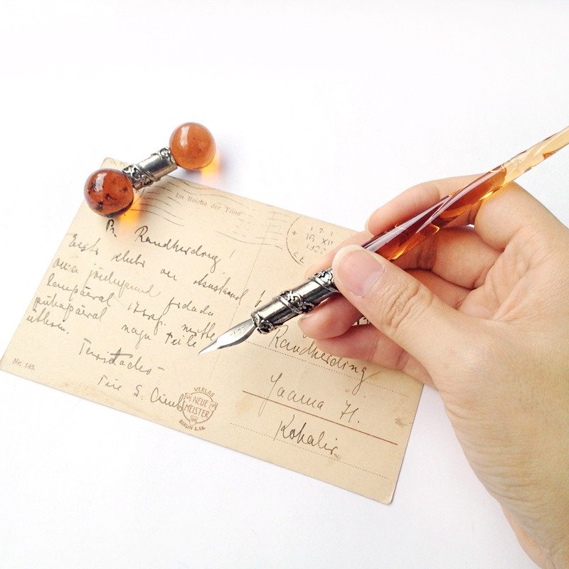 15MAN+INK 意大利玻璃沾水笔&玻璃笔架礼组 | Francesco Rubinato - 蘸水笔 - 玻璃 橘色