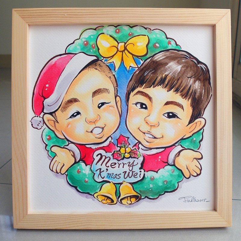 似颜绘_水彩手绘漫画人像_双人半身画像(含相框) - 订制画像 - 纸 多色