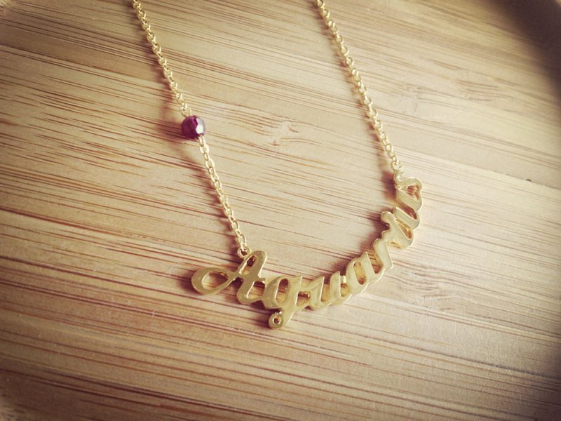 星座短链[ 水瓶座Aquarius- 红石榴Garnet-光芒之石] - 项链 - 其他金属 金色