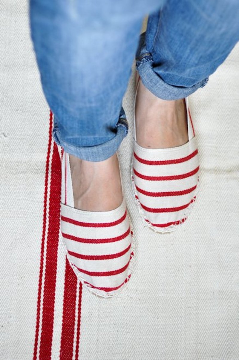 Espadrilles法国草编鞋(红白条纹) - 女款休闲鞋 - 植物．花 红色