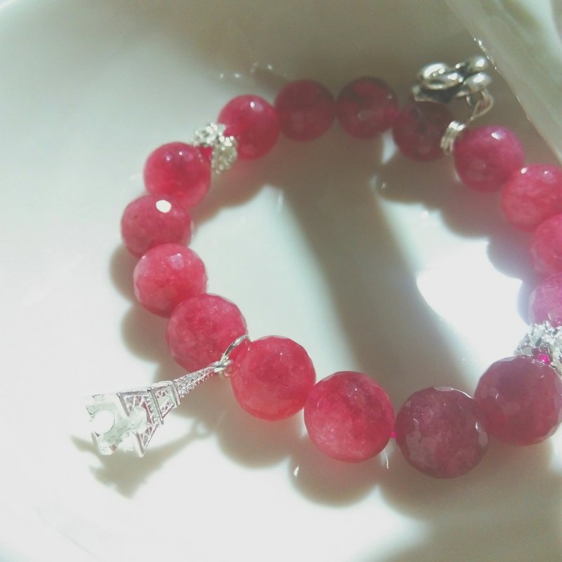 【LeRoseArts】LeRouge系列 - 切角矿石925银手链 - (专属订单Ms.Ng.N.W) - 手链/手环 - 宝石 红色