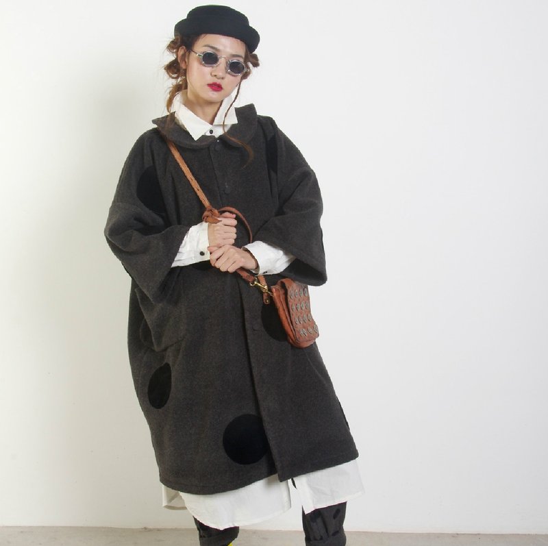 有领点点羊毛大衣 外套 - 女装休闲/机能外套 - 其他材质 灰色