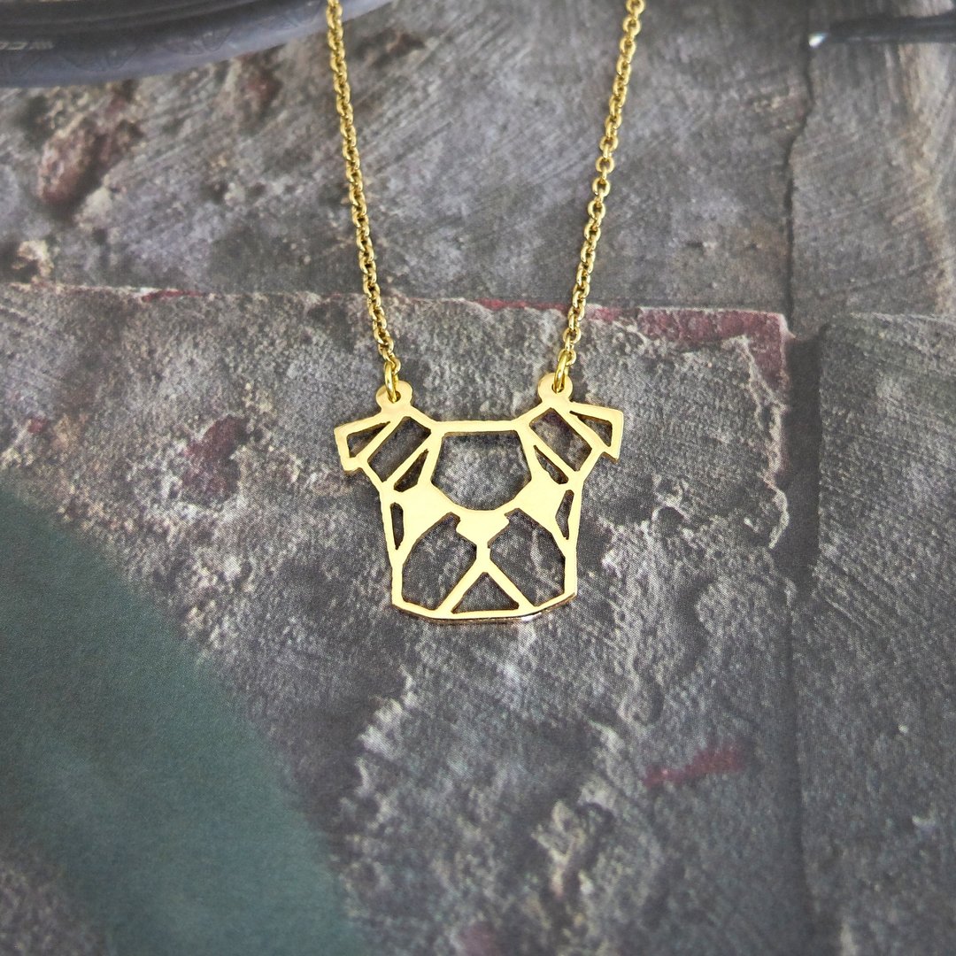Geometric French Bulldog Necklace, Gift for Dog Lover, Gold Plated Brass - 项链 - 铜/黄铜 金色