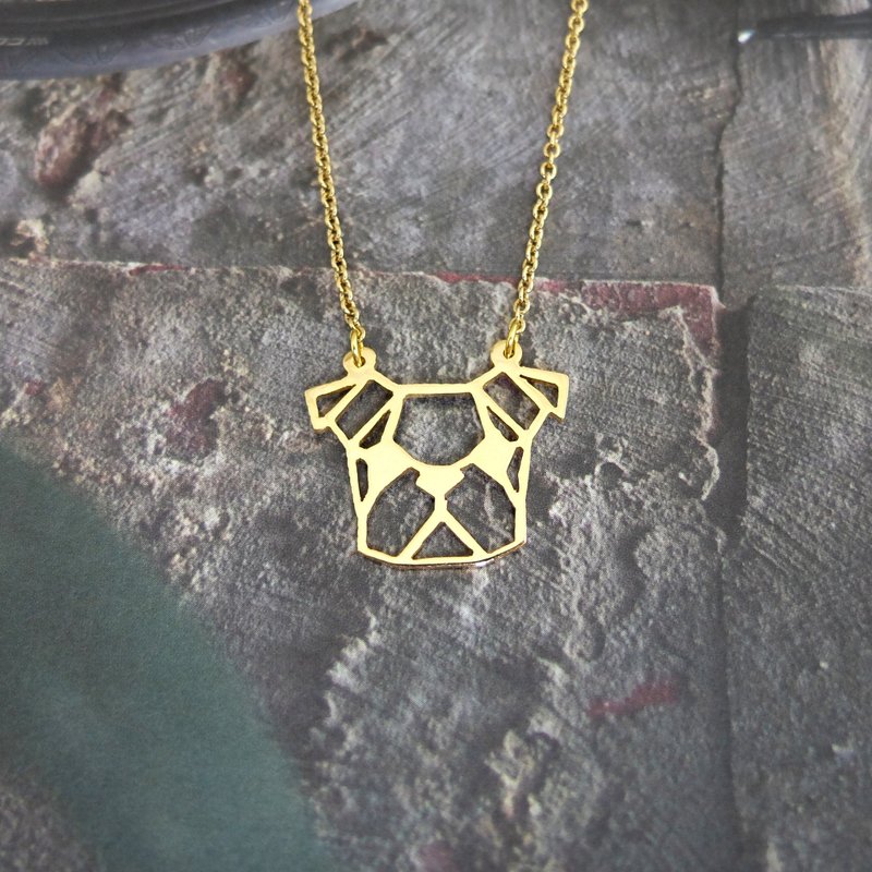 Geometric French Bulldog Necklace, Gift for Dog Lover, Gold Plated Brass - 项链 - 铜/黄铜 金色