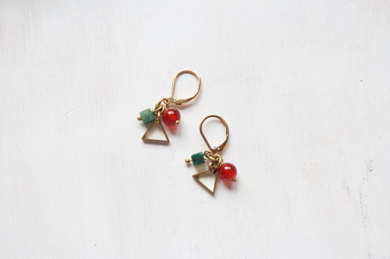 祖母绿.了 | Candy Earrings．红玛瑙/非洲玉耳环 | - 耳环/耳夹 - 宝石 红色
