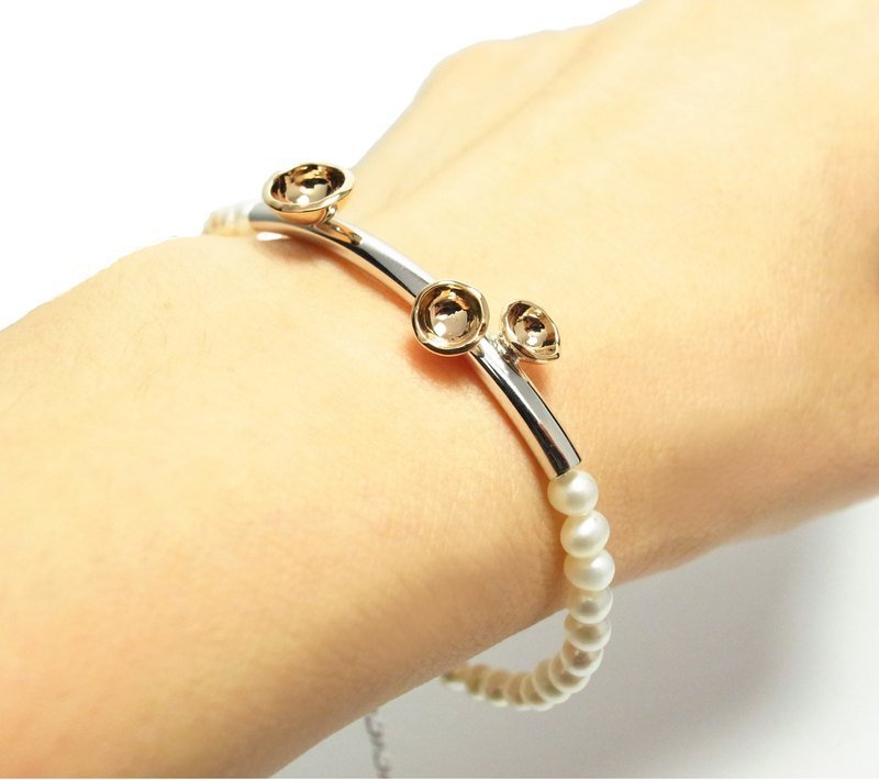 几何手工圆弧浪漫珍珠手链,珍珠手环 - 手链/手环 - 宝石 