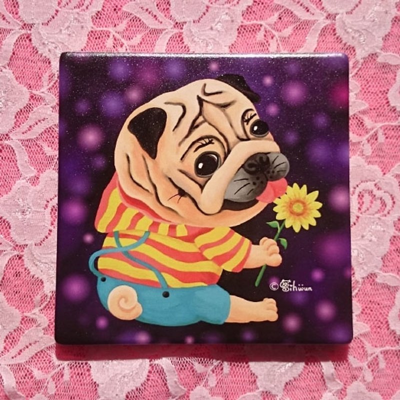 陶瓷吸水杯垫-太阳花小巴 - 杯垫 - 陶 白色