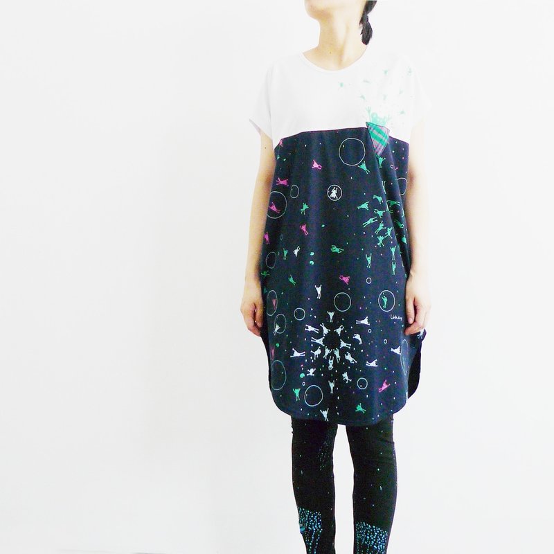 ：Urb.【蛙火节】女/多穿法 x 椭圆创意绑绳款 - 洋装/连衣裙 - 棉．麻 蓝色