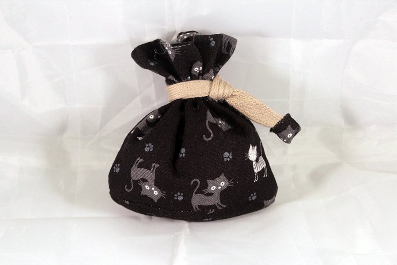 有袋底的迷你束口袋-黑色跳跳猫 - 零钱包 - 其他材质 黑色