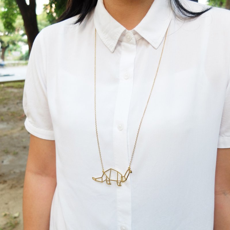 折纸迷惑龙恐龙黄铜项链 - 项链 - 铜/黄铜 金色