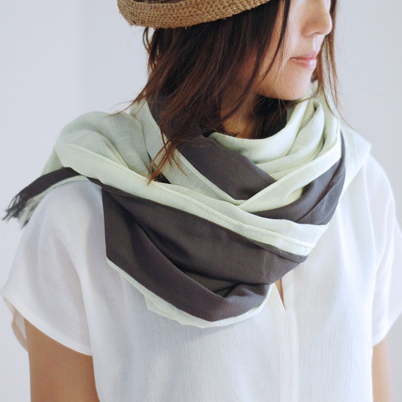 纯棉双色围巾-绿灰 - 丝巾 - 棉．麻 黄色