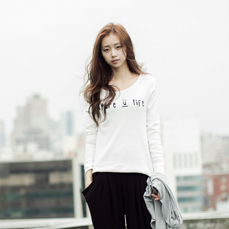 SUMI PURE_LIFE_把爱放在肩上 女款合身长袖上衣_2AF010_5 colors - 女装 T 恤 - 棉．麻 白色