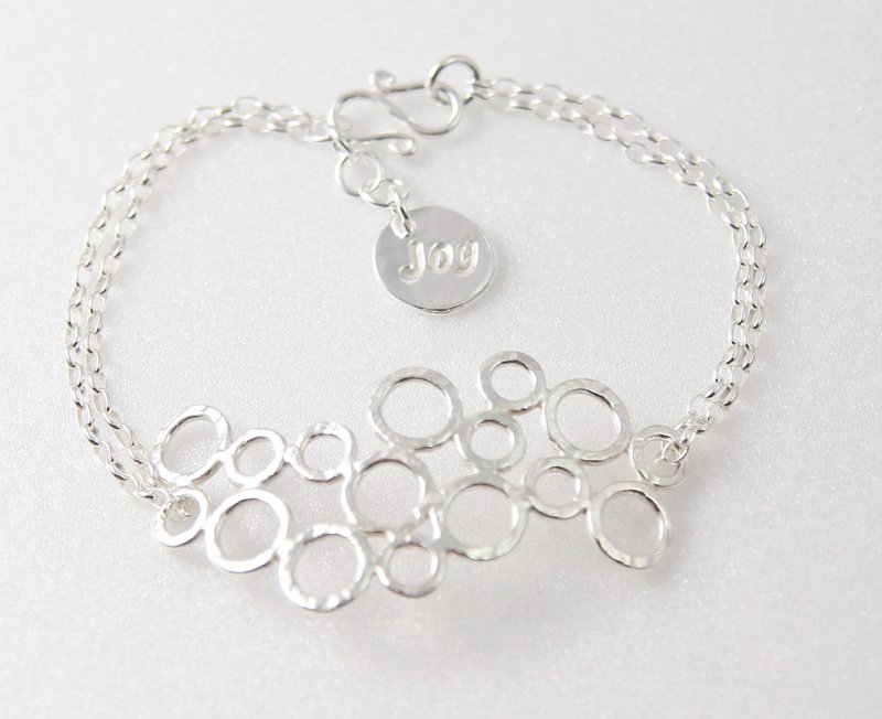 免费刻字【圆】几何原创 / 纯银手炼 / 链长可客制 - 手链/手环 - 纯银 银色