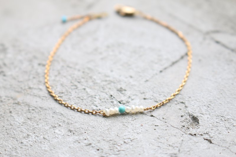 <☞ HAND IN HAND ☜> 土耳其石-小串烧 黄铜手链（0123） - 手链/手环 - 宝石 白色