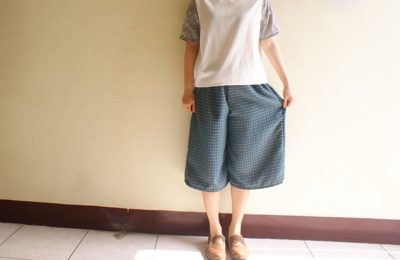 蓝绿格子宽裤 - 女装长裤 - 其他材质 