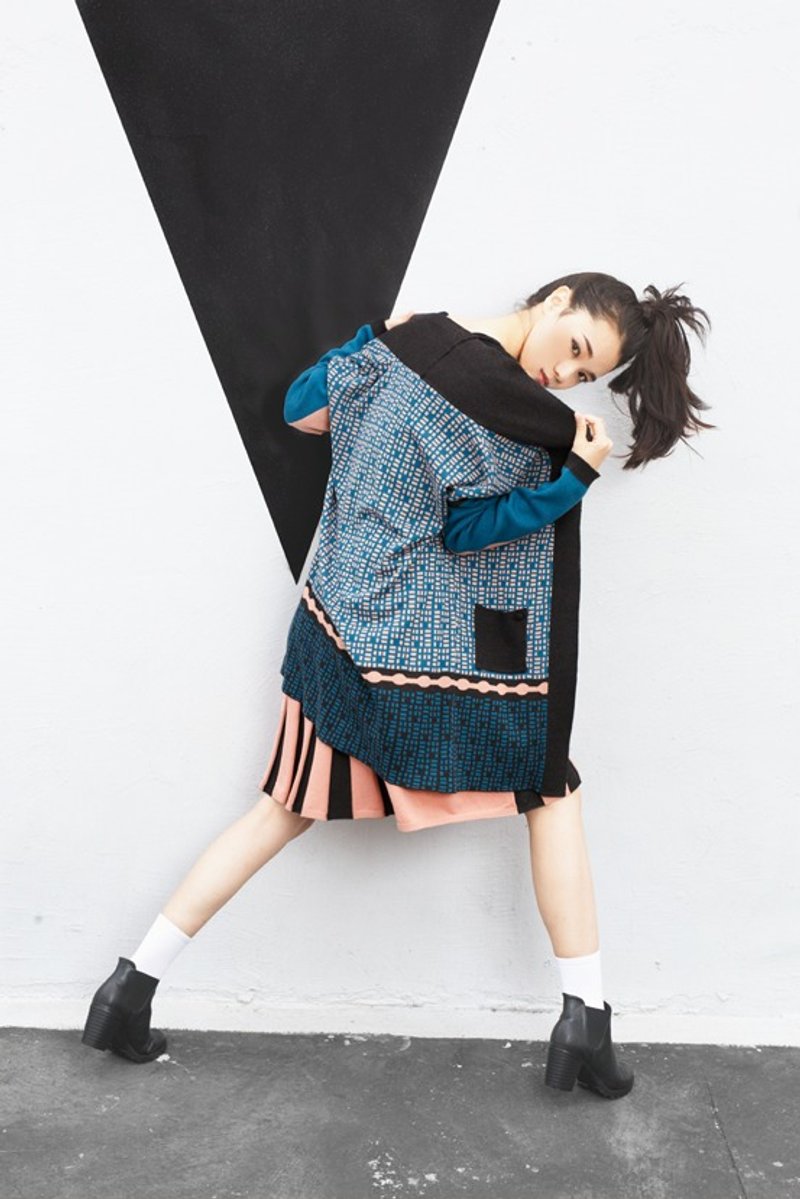 密集窗型长版开襟衫 - 女装针织衫/毛衣 - 其他材质 黑色