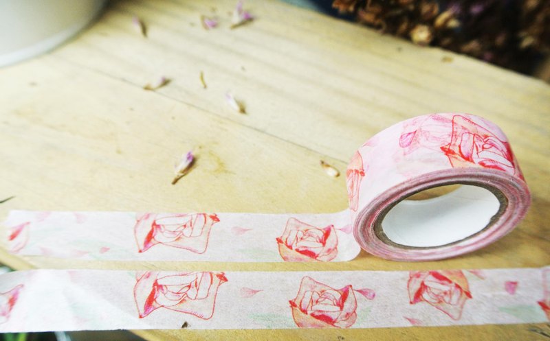 桃花朵朵开玫瑰纸胶带 - 纸胶带 - 纸 红色