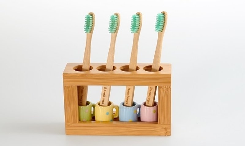 竹制牙刷架(含陶杯)+附赠一支竹牙刷 - 牙刷/口腔清洁 - 竹 多色