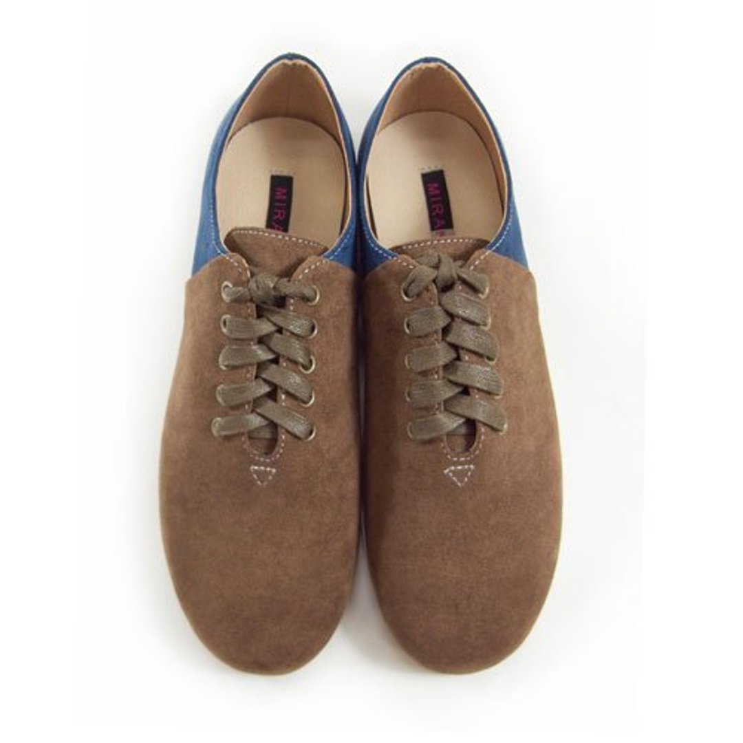 Two Tone Lace-up Shoes M1105A BrownNavy - 女款休闲鞋 - 棉 咖啡色