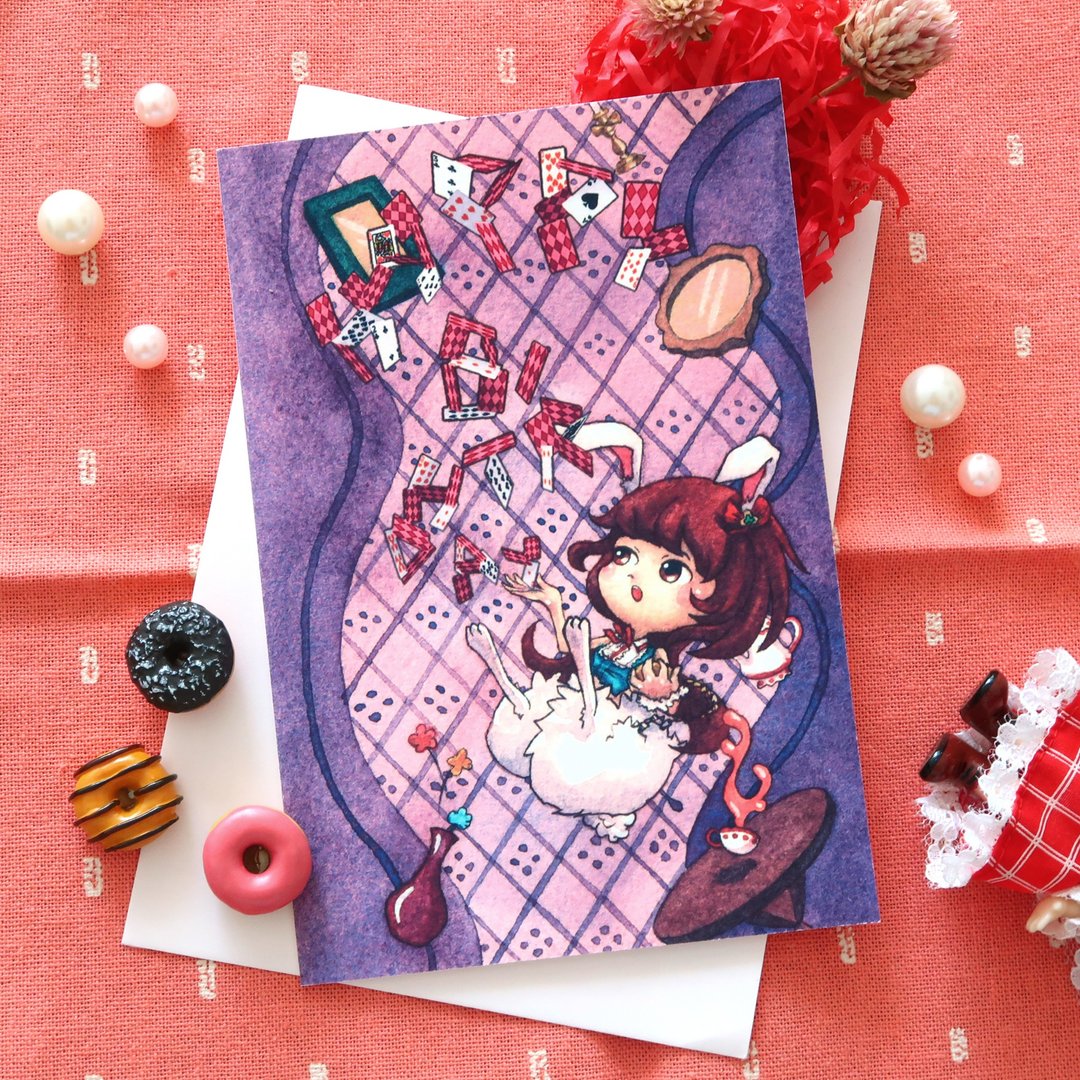 【Pin】梦游仙境的祝福 - 水彩插画生日卡 - 卡片/明信片 - 纸 紫色