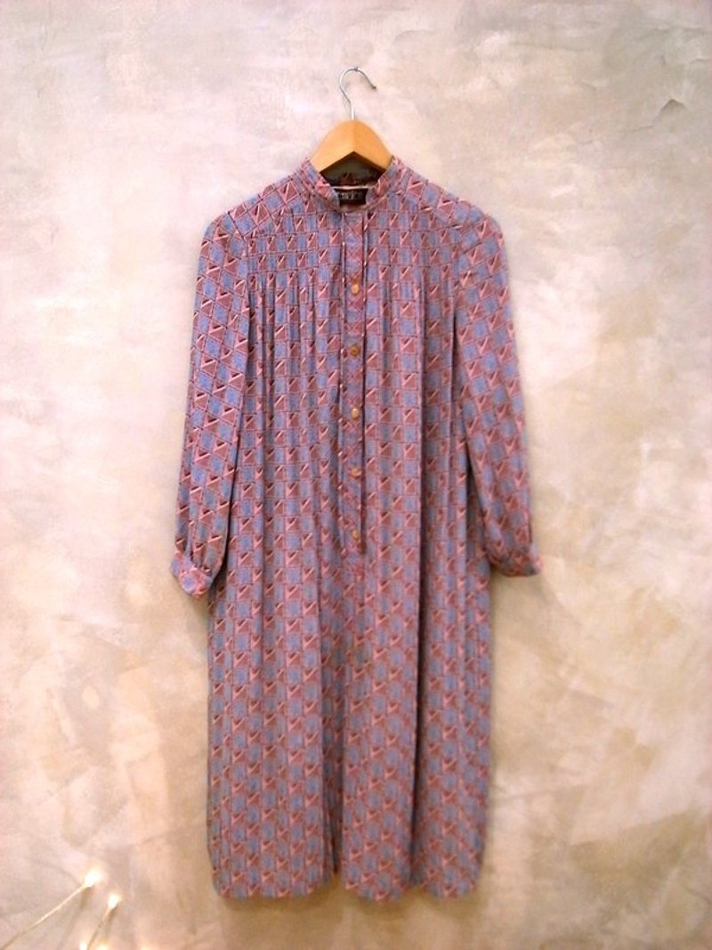 手绘 粉红粉蓝 细描格纹 日本古着洋装 - 洋装/连衣裙 - 其他材质 多色