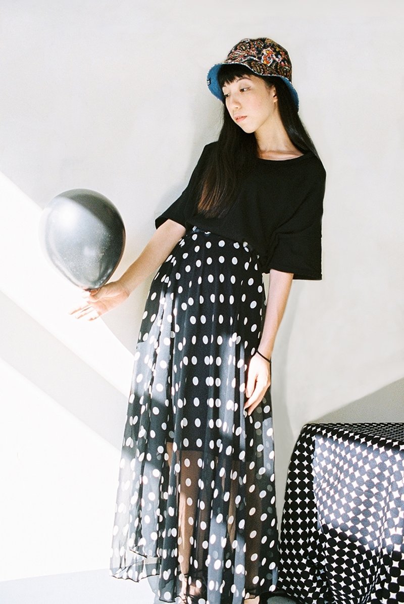 复古水玉点点长纱裙 - 裙子 - 其他材质 黑色