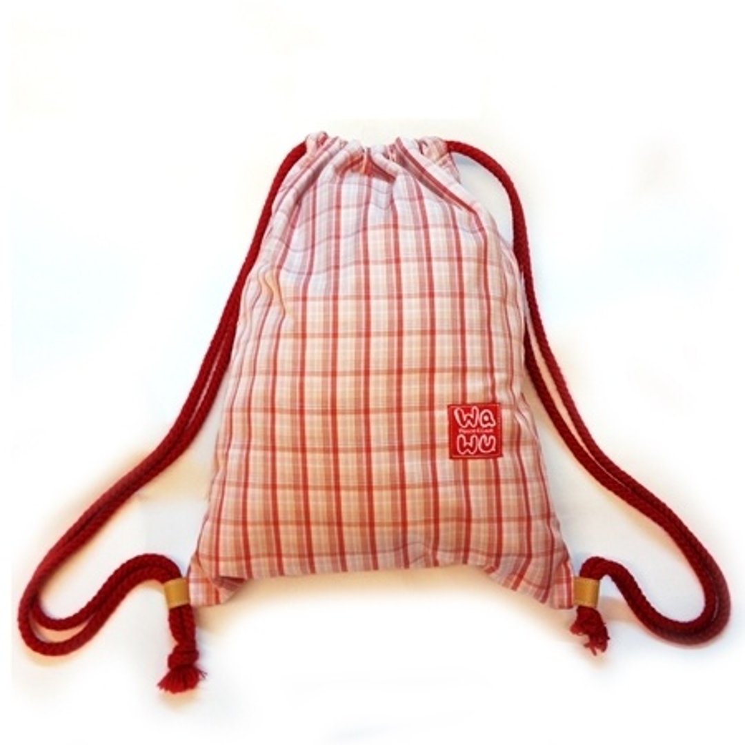 WaWu 束口后背包 / A4收纳袋 (粉红格纹) 日本印花布  *限量 - 束口袋双肩包 - 其他材质 粉红色