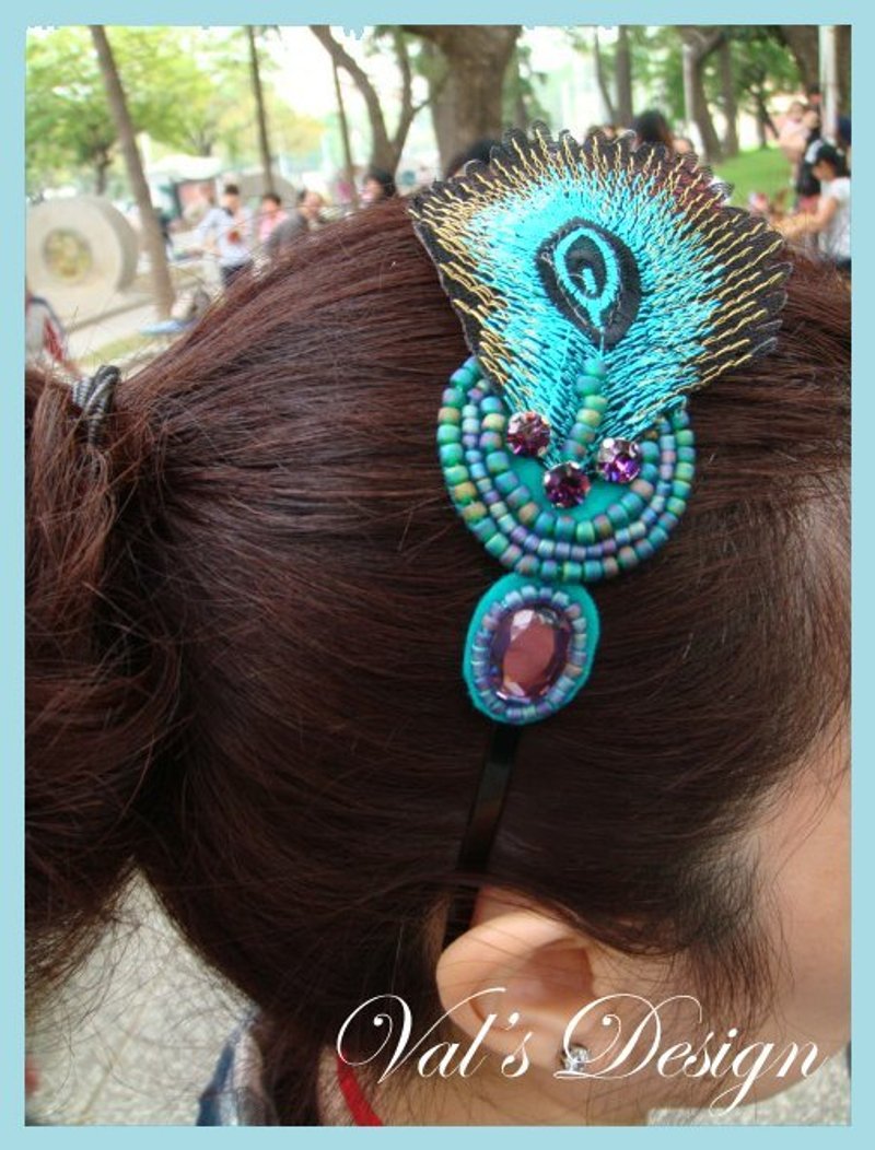 Val·F 发圈 发箍 孔雀羽毛 土耳其蓝  民族风 原创设计 - 发饰 - 其他材质 