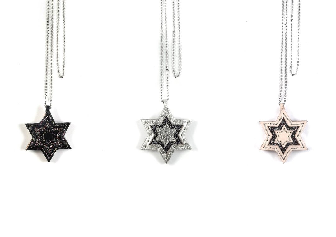 全手工皮革星星项链(一棵星) One-Star necklace (black/sliver/apricot) - 项链 - 真皮 黑色