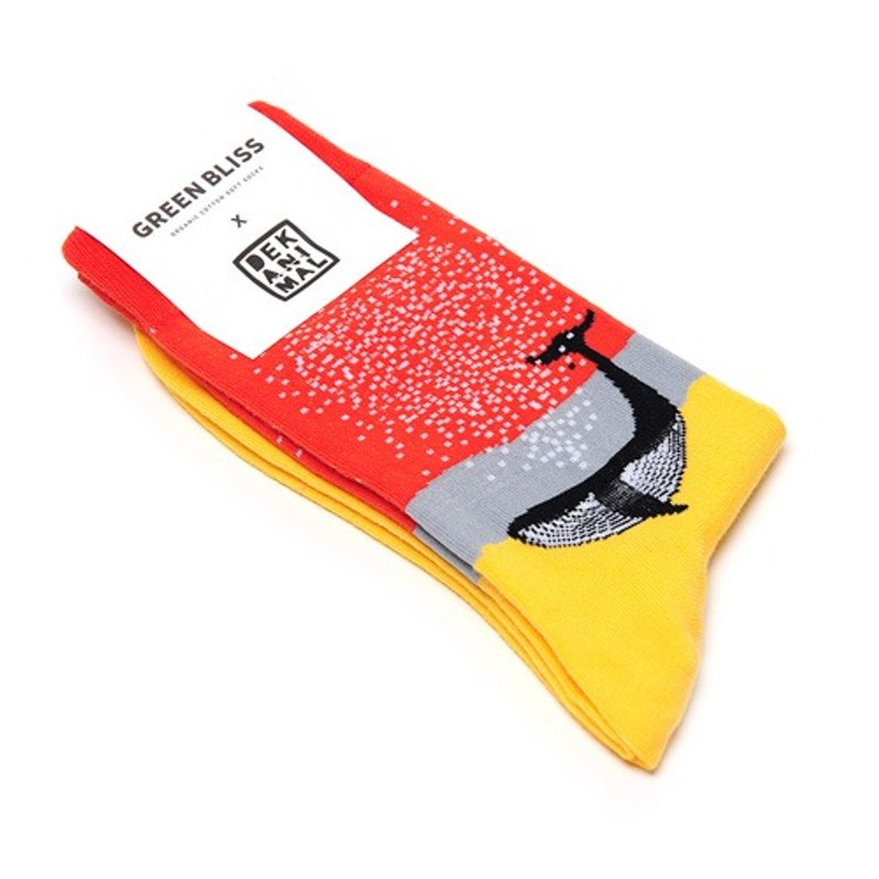 GREEN BLISS 有机棉袜 - [联名系列] deKanimal Whale Love 鲸鱼之爱 中长袜 (男/女) - 袜子 - 棉．麻 橘色