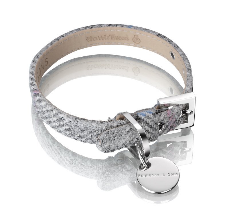 H&S 轩尼诗父子 尺寸L - 三色 哈里斯羊毛真皮项圈 - 项圈/牵绳 - 真皮 灰色