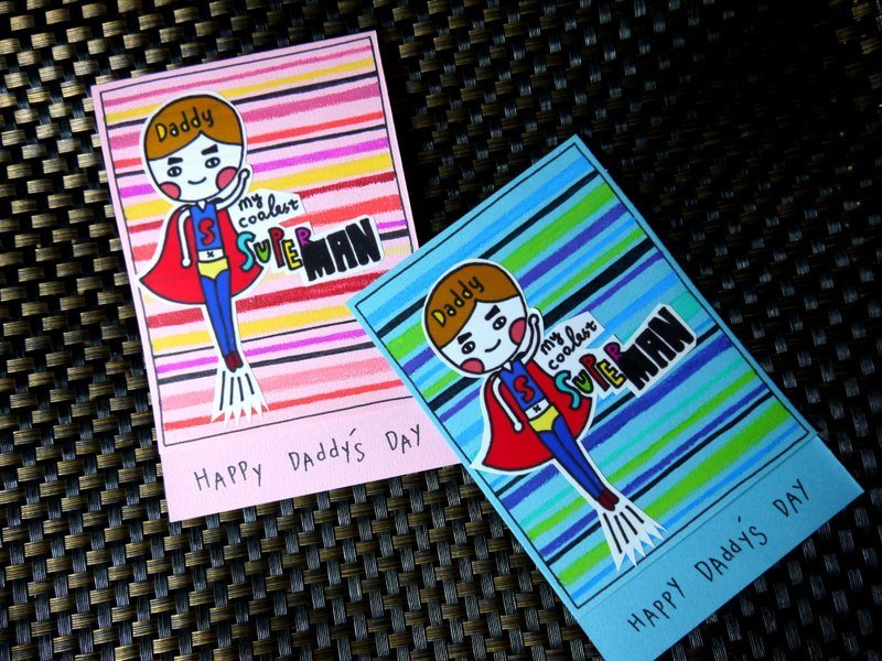 老爸是最酷的super man 酥波面 (彩色超人手绘卡片) - 卡片/明信片 - 纸 多色