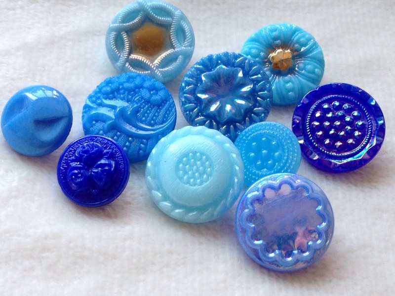 捷克古董玻璃扣-蓝色组 /绿色组 - 其他 - 其他材质 蓝色