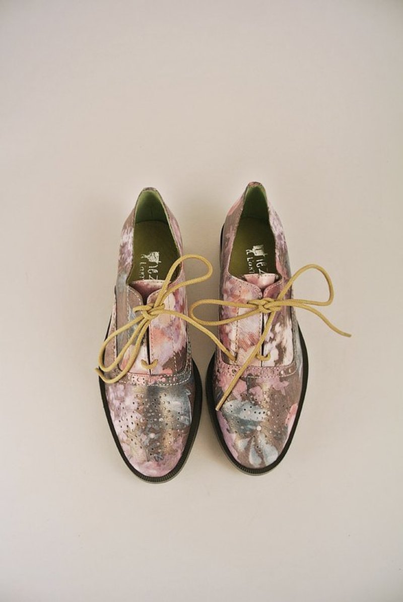 动物伤感．图纹牛津鞋 - 女款休闲鞋 - 真皮 粉红色