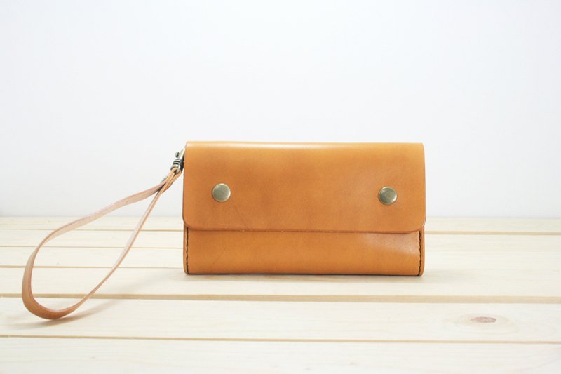 iPhone、Samsung 、HTC、Sony 双压扣多功能手工真皮皮革手机收纳包 (中) - 手机壳/手机套 - 真皮 金色