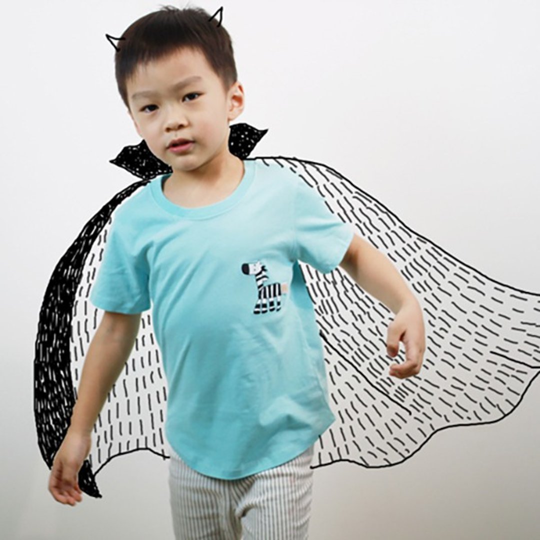 儿童纯棉手工造形T恤- Childlike 彩虹上的斑马(粉水蓝) - 其他 - 棉 蓝色
