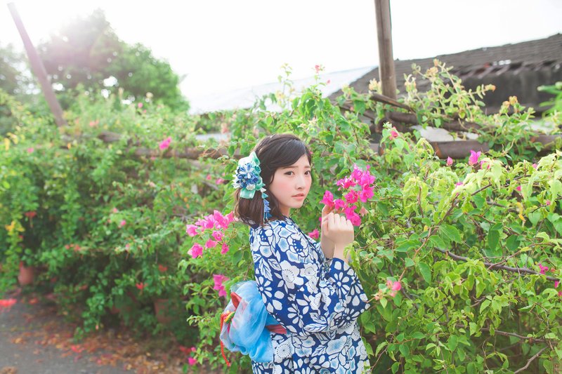 Hana Saku【つまみ细工】轻盈。凉夏｜日式和风 布花 浴衣和服发饰 手工创作 - 发饰 - 其他材质 蓝色