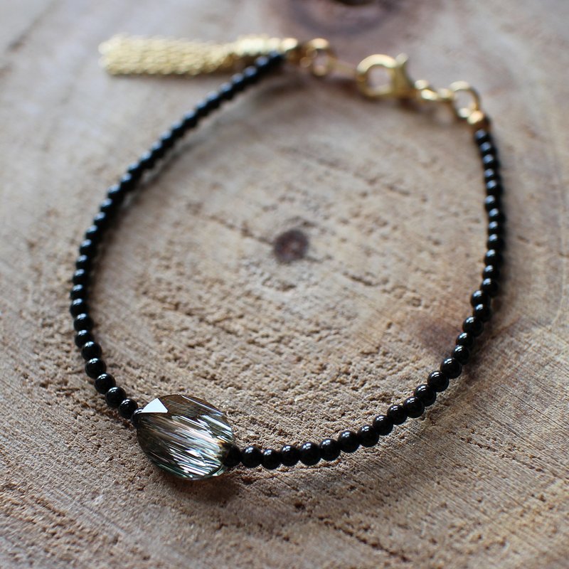 Muse自然风系列NO.60黑色黑玛瑙古铜波纹水钻细手链 - 手链/手环 - 其他材质 黑色