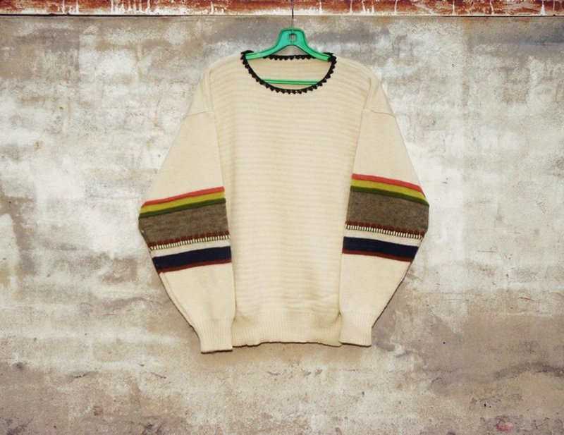 色块袖子针织毛衣 -脱臼古着- - 女装针织衫/毛衣 - 其他材质 白色
