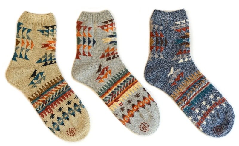 Fairycookies 日本制造 CHUP SOCKS 民族风雪花袜 S、L号 Naaghii 短袜 - 袜子 - 棉．麻 多色