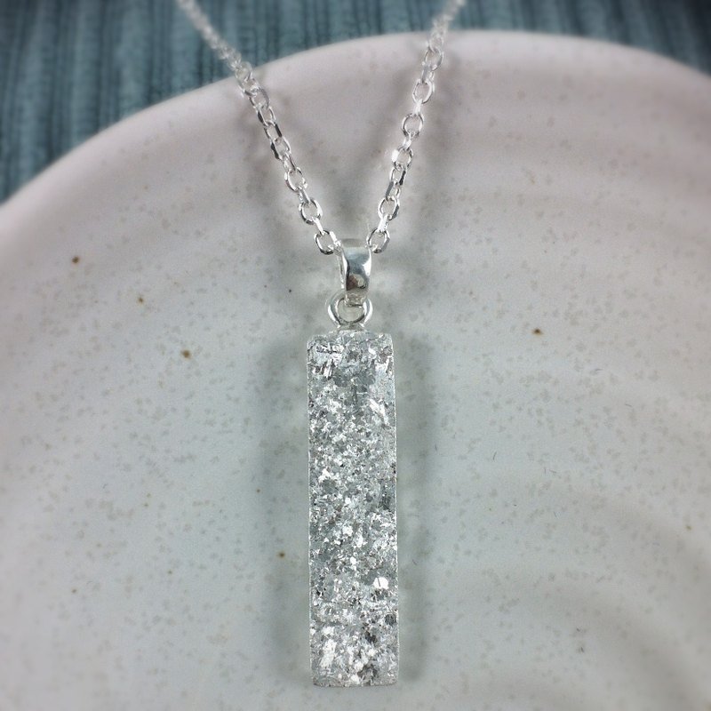 简约系列 “细长牌”(小)纯银项链 - 项链 - 其他金属 白色