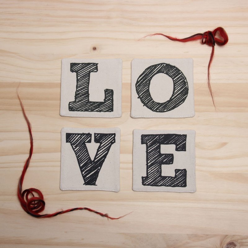 情人节 LOVE 棉帆布手工字母杯垫 - 餐垫/桌巾 - 棉．麻 白色