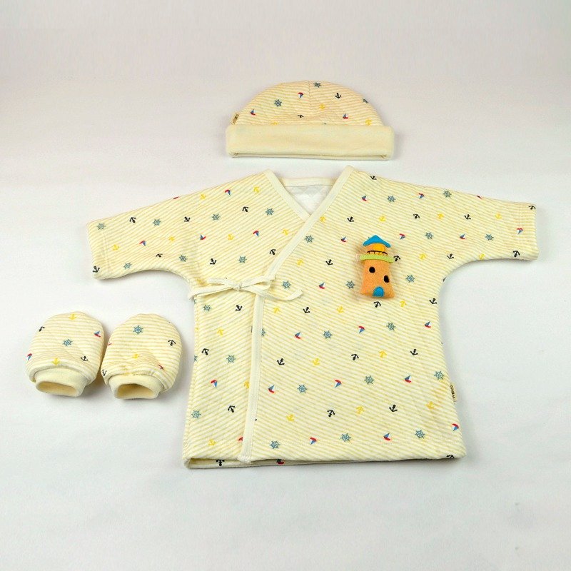 鹅黄灯塔纯棉新生儿3件组礼盒 - 满月礼盒 - 棉．麻 