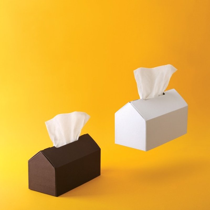 家－屋形面纸盒／木纹系列／咖啡色＆纯白色 - 摆饰 - 纸 黄色