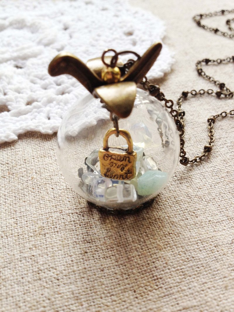 愿望祈福纸鸢 欧泊 蛋白石 天然石 水晶玻璃球 项链 - 项链 - 玻璃 白色