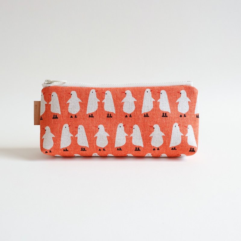 手工制作橘色白鸟图样笔袋 - 铅笔盒/笔袋 - 棉．麻 橘色