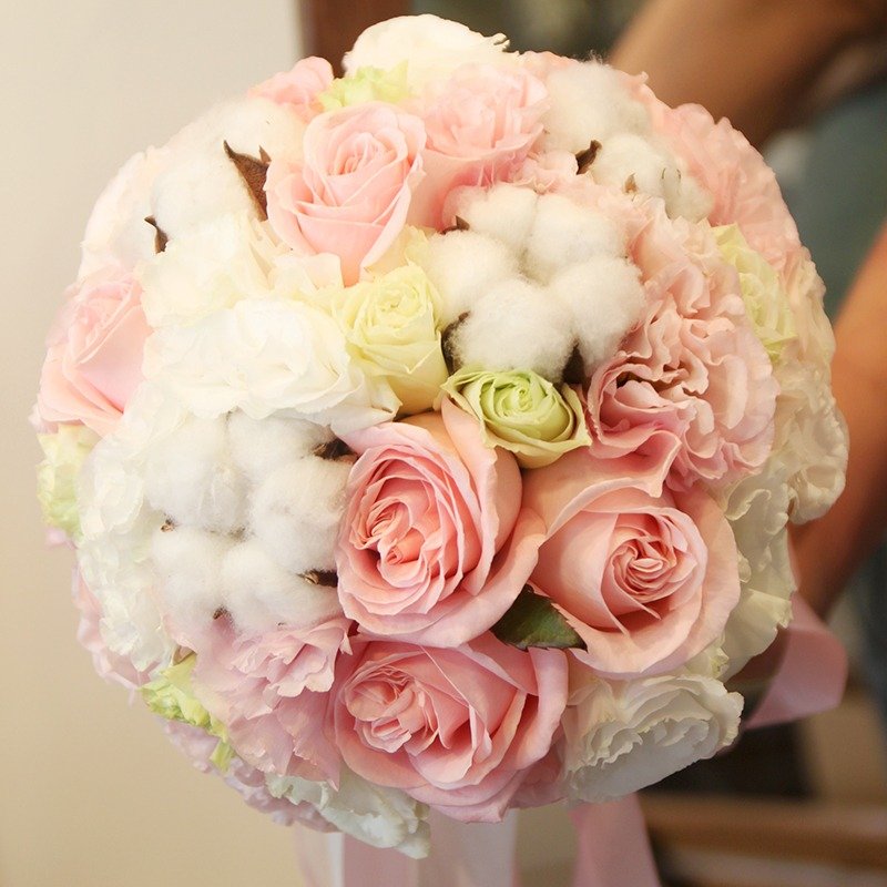 漫花草-【优惠组合】精致鲜花捧花&胸花 棉花款B-PK02 - 胸针 - 植物．花 粉红色