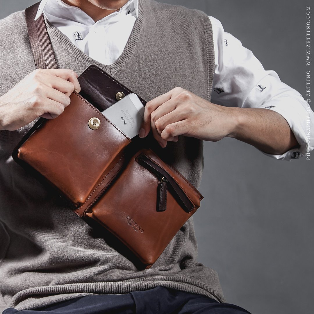 Belt bag - 侧背包/斜挎包 - 真皮 咖啡色